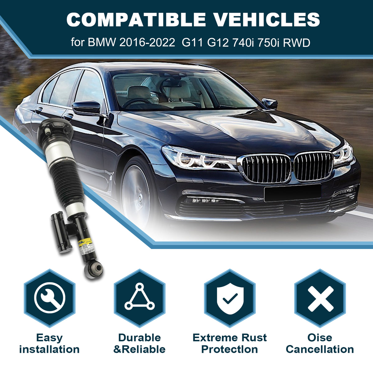 Pair Rear Air Suspension Shocks Struts For BMW 740i 750i 750Li G11 G12 2016-2022