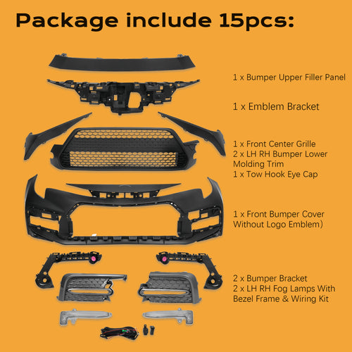 11Pcs Complete Front Bumper Cover Grille & Fog Light Kit Compatible with 2020 2021 2022 Toyota Corolla Sedan SE XSE with Sport Bumper Full Front Bumper Set