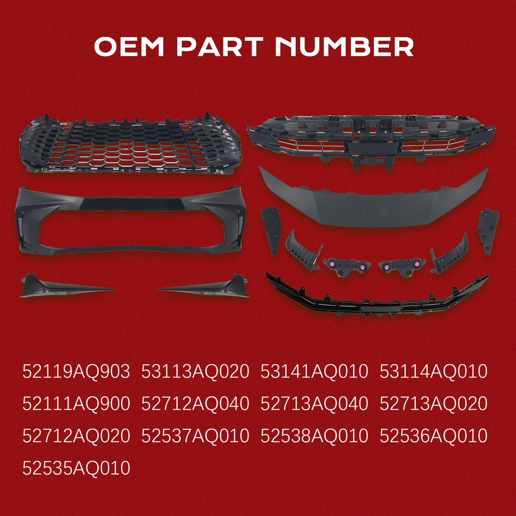 12PCS Front Bumper Grille Cover for 2025 Toyota Camry Hybrid Seda SE XSE W/Upper Filler Garnish & Inner Bracket Full Front Bumper Set Without Sensor Hole Replaces 52119AQ903, 52712AQ020