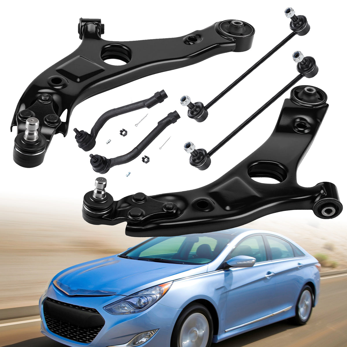 6X Front Lower Control Arms Tie Rods Sway Bars Fit Hyundai Sonata Kia Optima