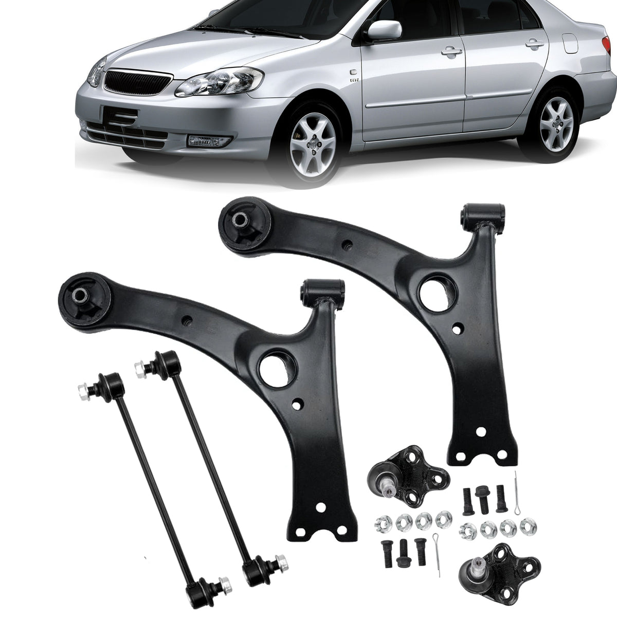 6pc Front Lower Control Arms Ball Joints Sway Bar for 2003-2008 Toyota Corolla