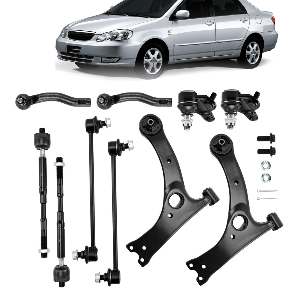 10Pcs Front Suspension Control Arm Tie Rod End Kit For 2003-2008 Toyota Corolla