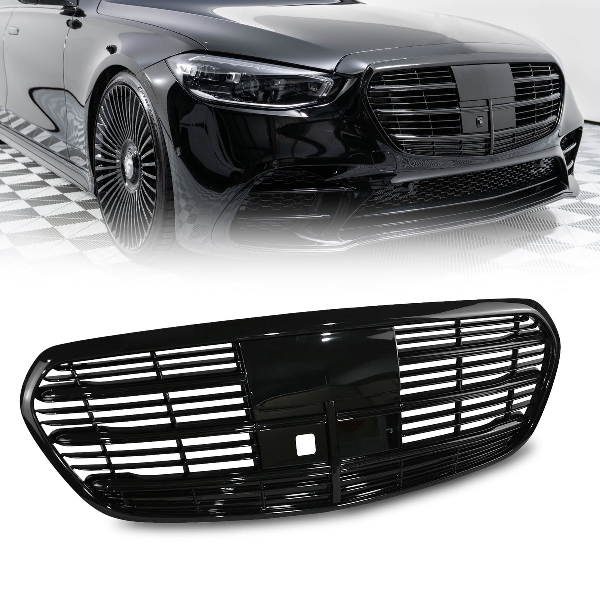 Glossy Black Front Grille Fits For 2021 22-2025 Mercedes-Benz W223 S500 S580