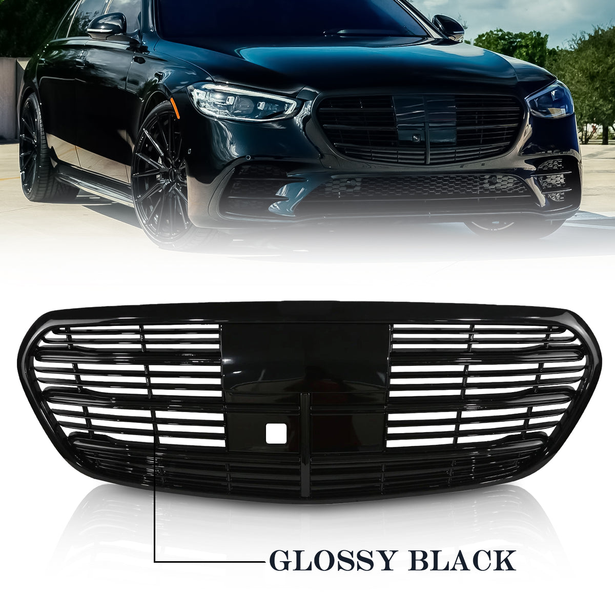 Glossy Black Front Grille Fits For 2021 22-2025 Mercedes-Benz W223 S500 S580
